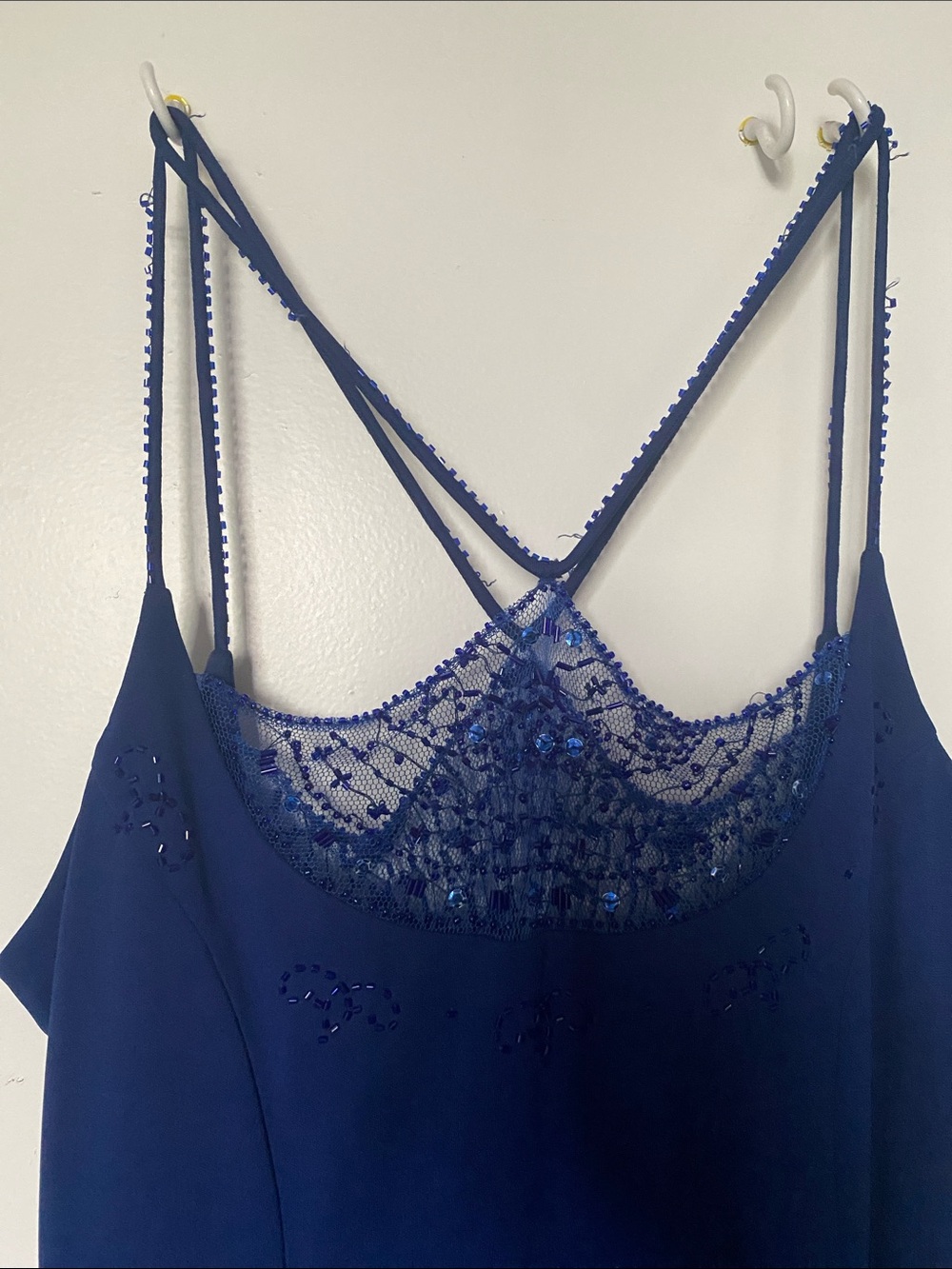 Jessica Navy Beaded Lace-Front Maxi Slip Dress - Picture 2 of 7